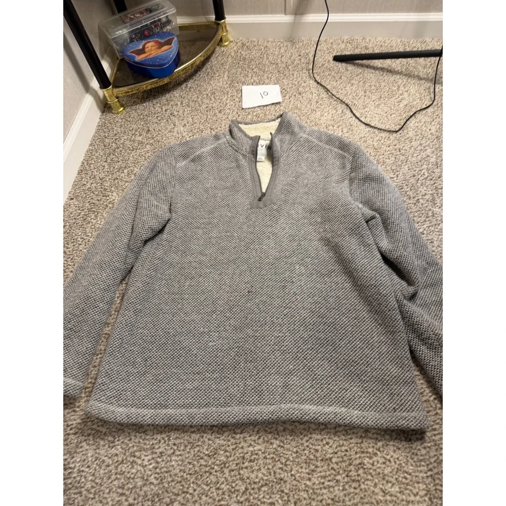Orvis Classic Collection Mens Grey Textured Faux Shearling Lined Quarter Zip L